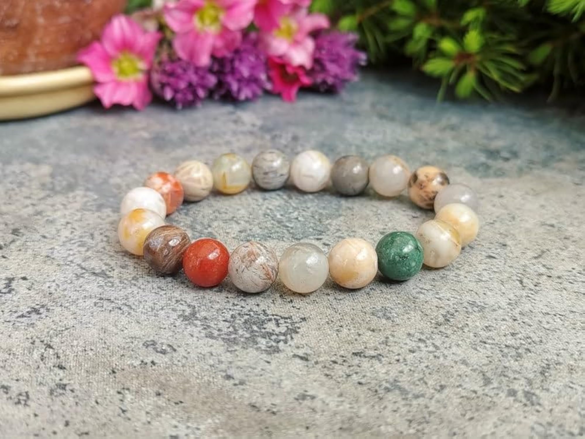Natural Moroccan Agate 8mm Round Beads Stretchable Bracelet, Unisex