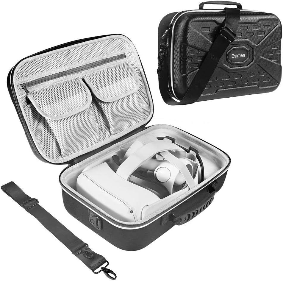 Esimen Hard Protective Travel Case for Oculus Quest 2 Carrying Case Controllers Accessories with Shoulder Strap, VR Glass Protector-Shock-Dust-Water Proof (Case)