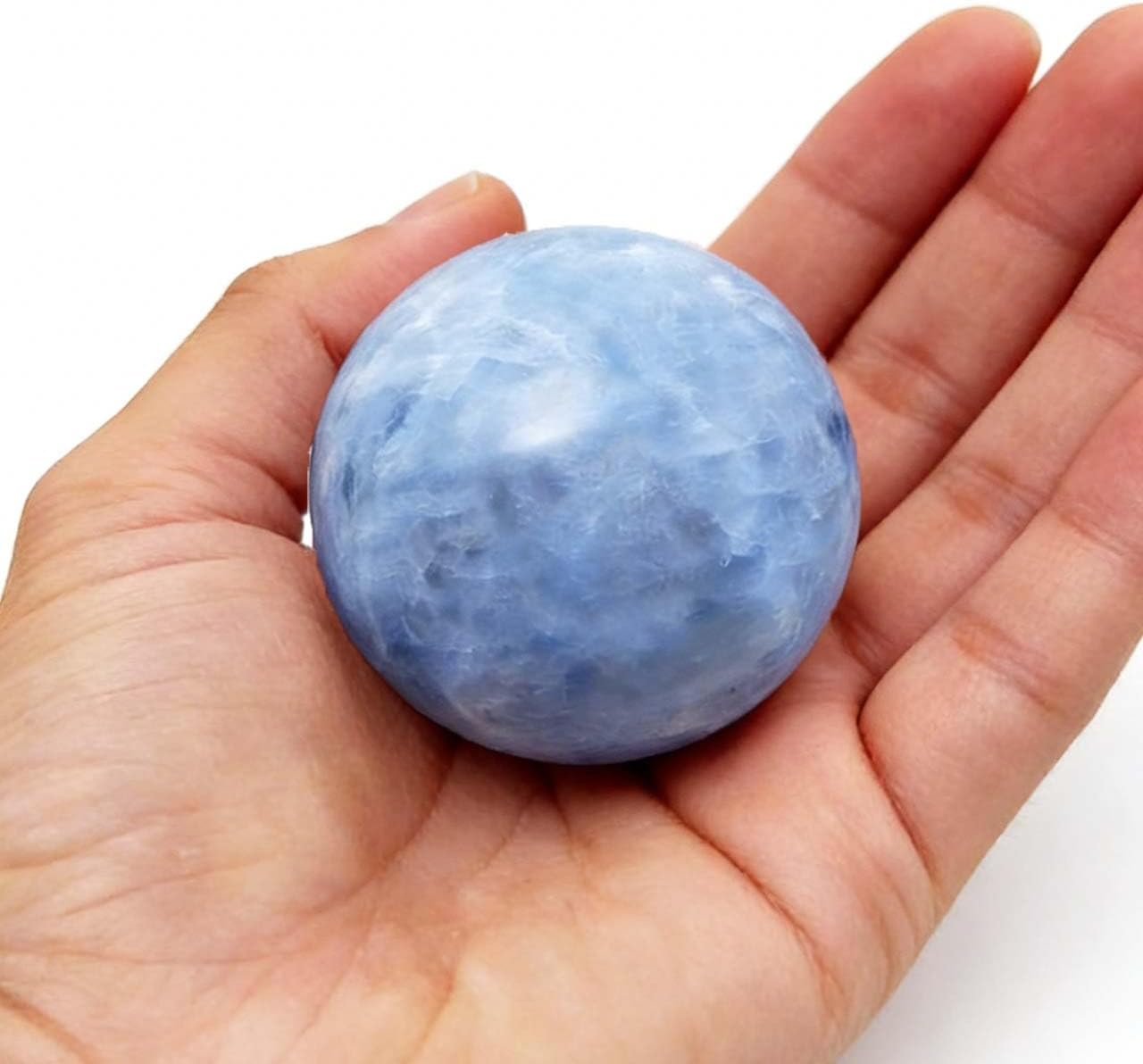 1.57-1.97in Natural Celestite Sphere with Wood Stand, Stress Relief Healing Crystal Ball Activate Throat Third Eye Crown Chakra for Meditation Intuition