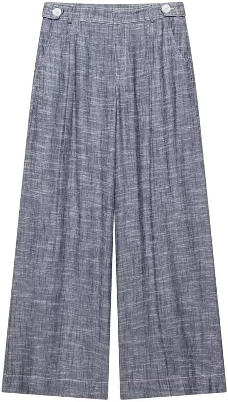 Women's Vintage High Waist Wide Leg Pants with Belt Loops Zipper Fly