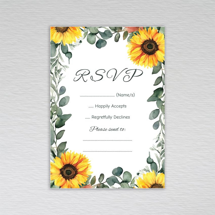 Webspectations Pack of RSVP Cards: Sunflower Wedding RSVP Cards (Pack of 20 without Envelopes)