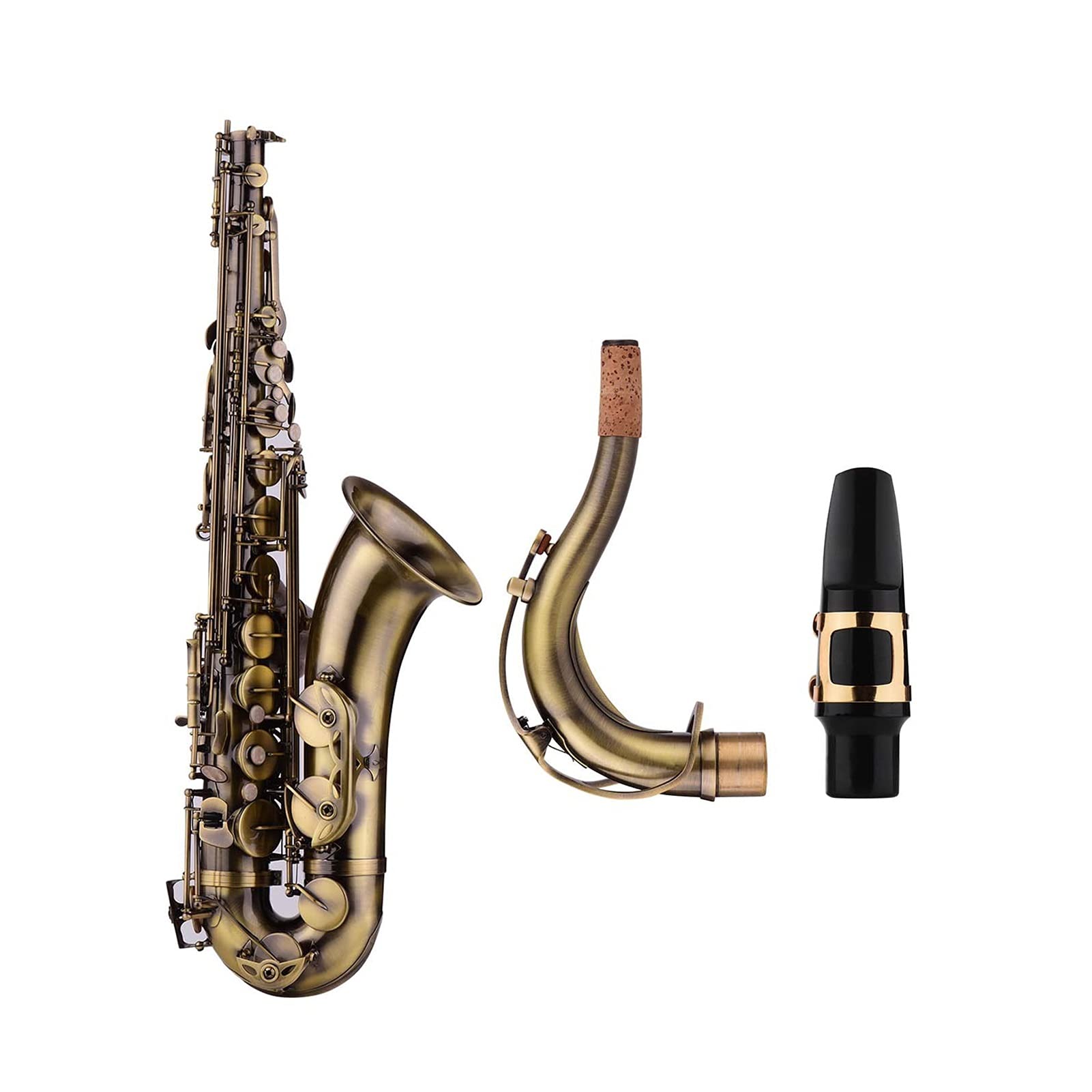 Finitura Anticata Sassofono Tenore in SIB Sax Corpo in Ottone Chiavi A Conchiglia Bianca Strumento A Fiato con Custodia Sassofono