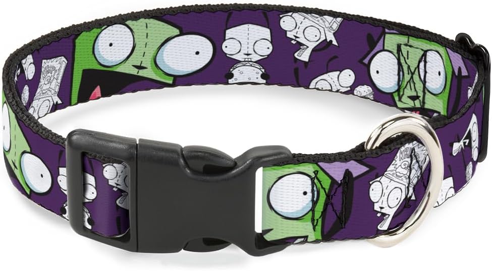 Nickelodeon Pet Collar, Dog Collar Plastic Buckle, Invader Zim Gir Poses and Sketch Purple, 16 to 23 Inches 1.5 Inch Wide