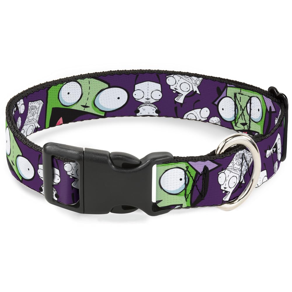 Nickelodeon Pet Collar, Dog Collar Plastic Buckle, Invader Zim Gir Poses and Sketch Purple, 7 to 8.5 Inches 0.5 Inch Wide
