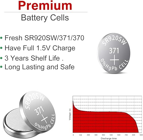 Miniatura 5 de SR920SW Pilas de botón AG6 371 V371 Paquete de 10 pilas alcalinas SR920SW 1.5V (paquete de 60)