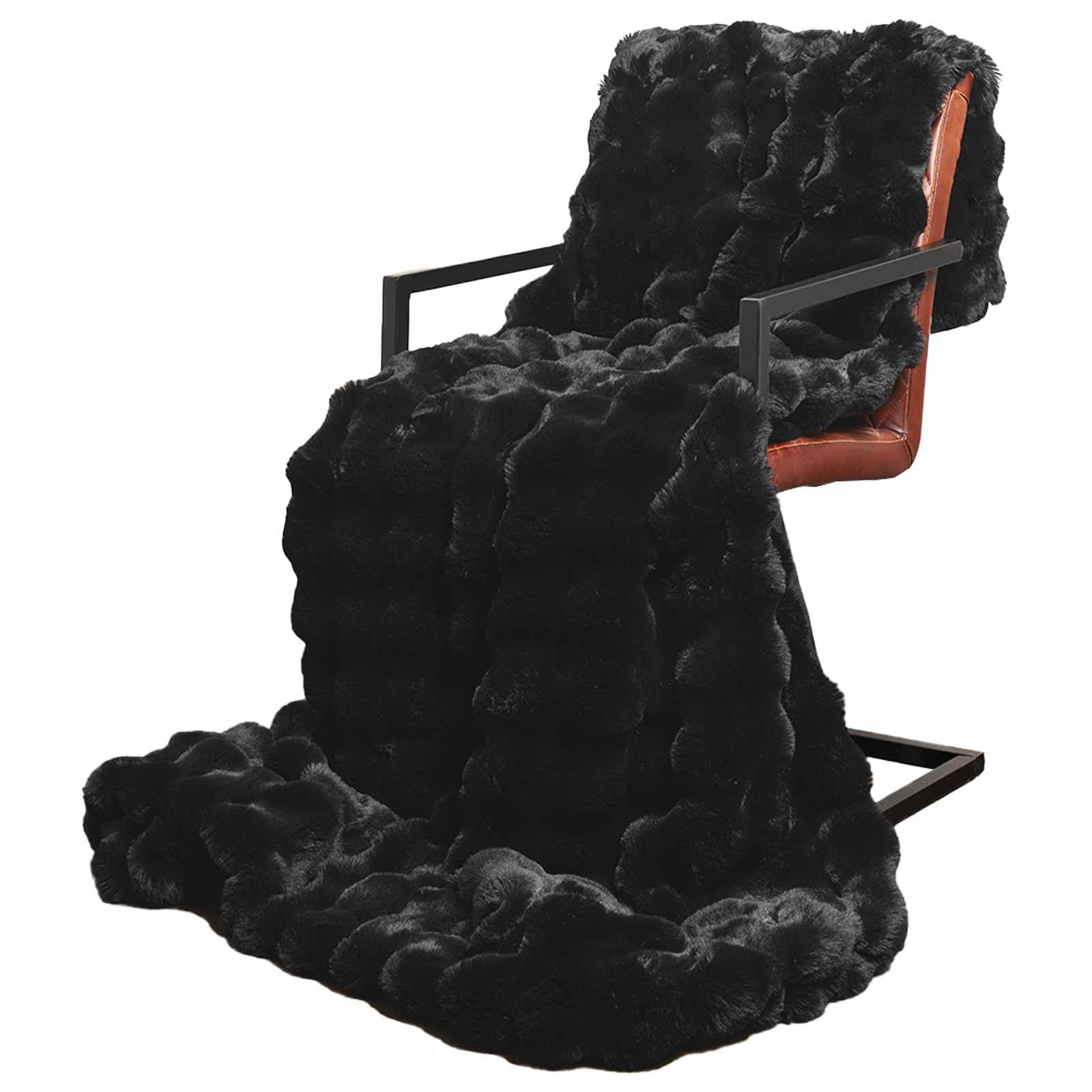 Manta antideslizante de piel de conejo sintético negro, 130 x 150 cm, suave y esponjosa, transpirable y agradable al tacto, ideal como manta para sofá, cama y salón
