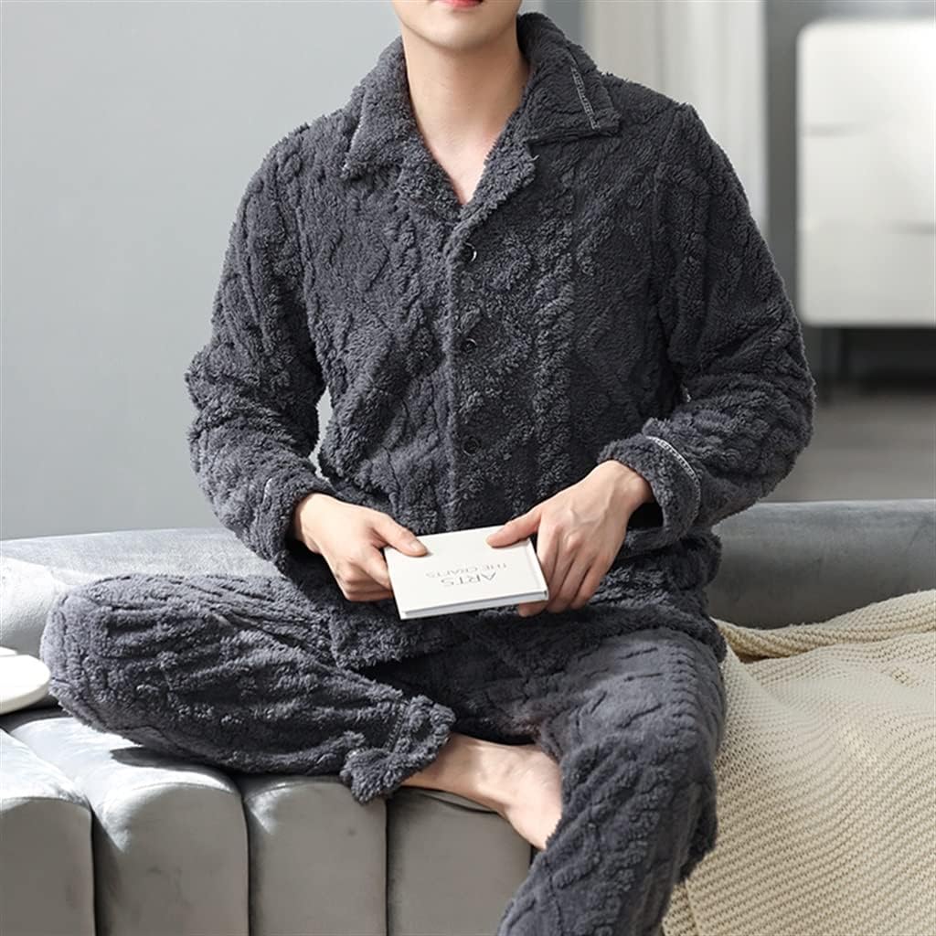 Pajamas Men's Winter Thickening and Fleece Warm Autumn and Flannel Homewear Suit