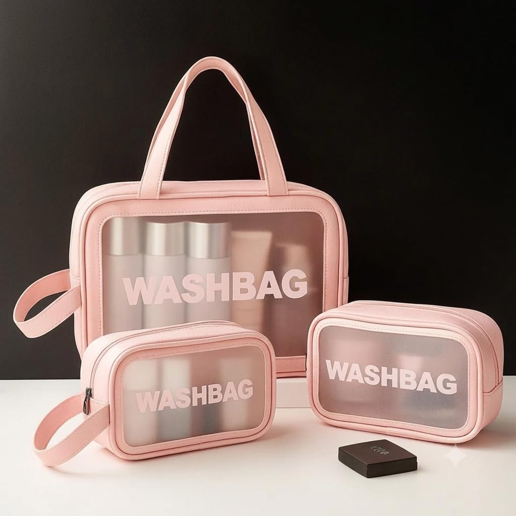 CrazySoul 3 Pc Wash Bag Set for Women & Men | Makeup Organiser, Cosmetic Pouch & Toiletry Kit | Makeup Bag, Make Up Box, Toiletries Storage Organizer for Grooming, Skincare & Accessories-image-15