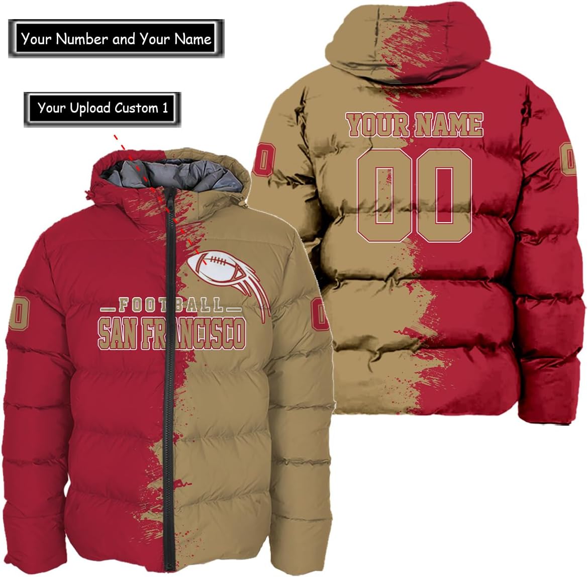 Personalized San Francisco Football Team 49ers Men's Hooded Puffer Jacket