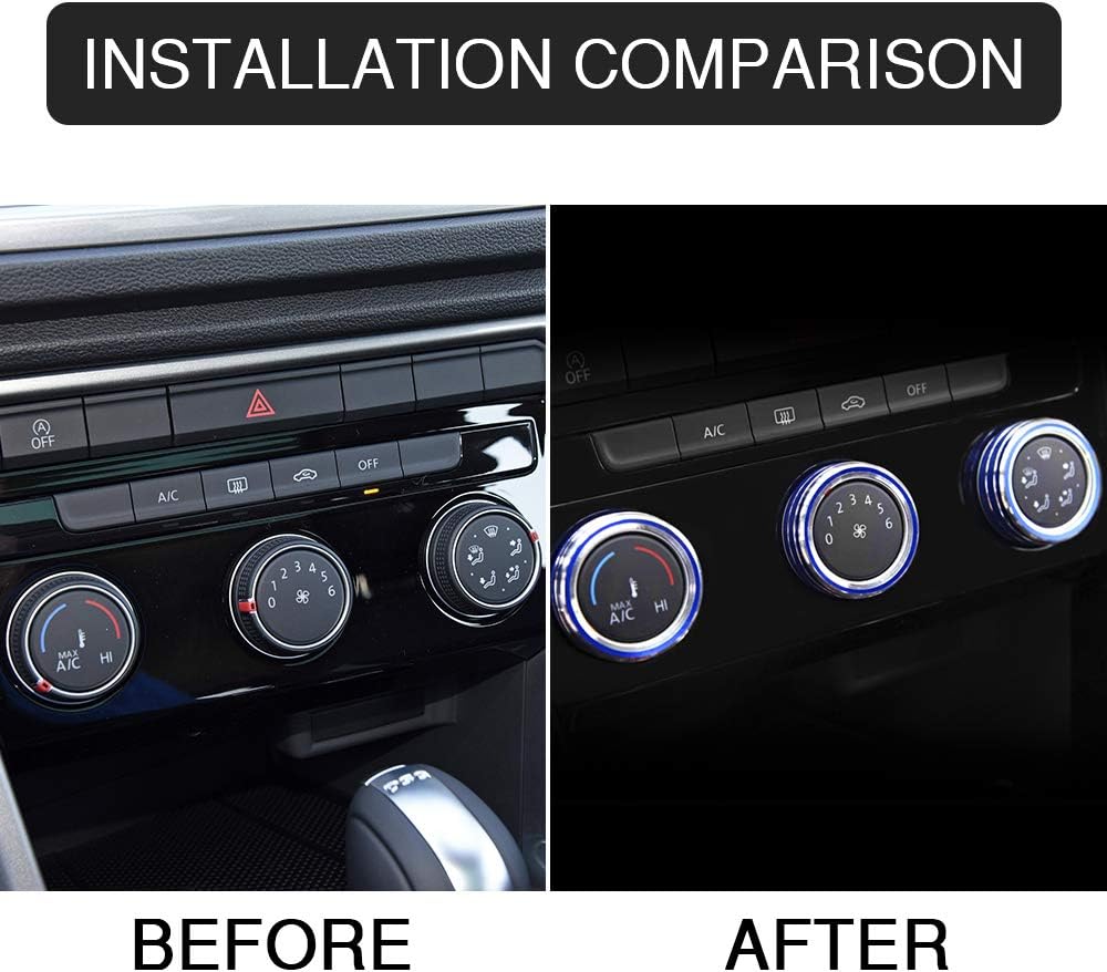 CARFIB AC Knobs Decals for VW Golf Passat Atlas GTI Accessories Air Control Stickers Caps Covers Parts Car Interior Inside Decoration Trim Men Women Aluminum Alloy Blue 3 Pack