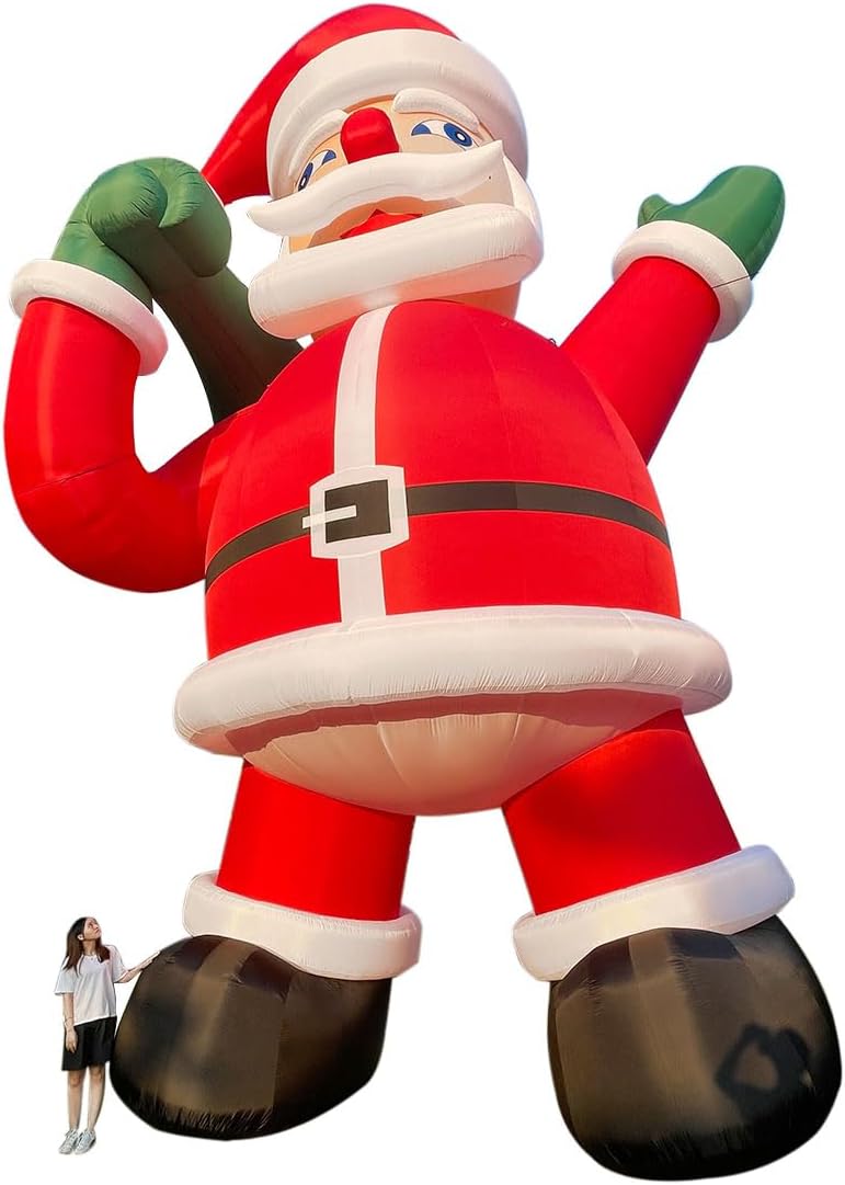 OZIS Giant 26Ft Inflatable Santa Claus Holding Bag with Blower Outdoor Decorations, Huge Inflatable Santa Blow Up Yard Décor for Holiday Patio Lawn