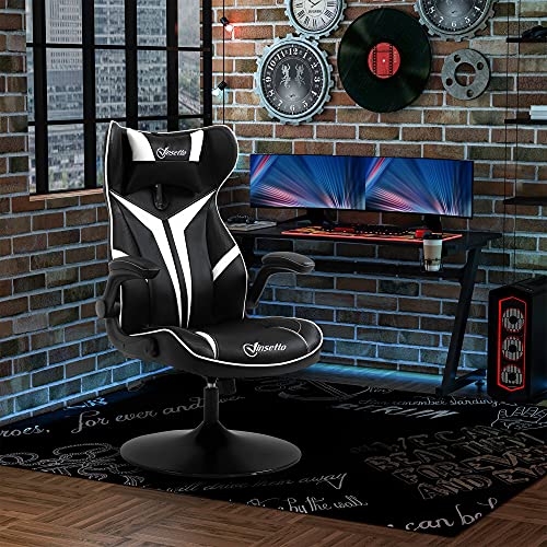 Sedia da gaming ergonomica per computer con funzione a bilanciere, regolabile in altezza, in acciaio nero+bianco, 67 x 70 x 106-112 cm - Sedia gaming - Immagine 1
