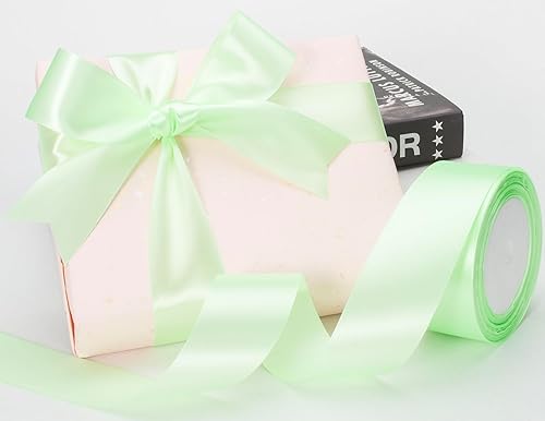 Miniatura 67 de Atrbb Cinta de satén de 25 yardas, 1-1/2 pulgadas de ancho, perfecta para bodas, lazos hechos a mano y envoltura de regalos, verde salvia