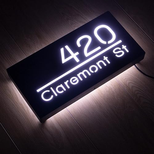 Miniatura 3 de Números de casa retroiluminados de 12 V para casa, números iluminados personalizados, placa de dirección iluminada con LED (15.7 x 7.9 in, luz