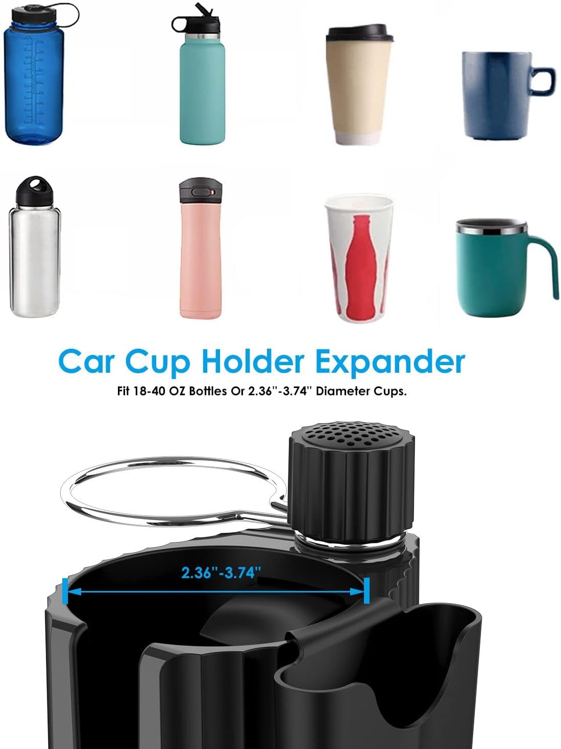 Car Cup Holder Expander Adapter for Large Water Cups,2 Drink Bottles,Cup Coffee Bottles,NATGIC 4-in-1 Cup Holders Expander for Trucks,Sedan, Vehicle Adjustable Cup Holder Expander for Mugs