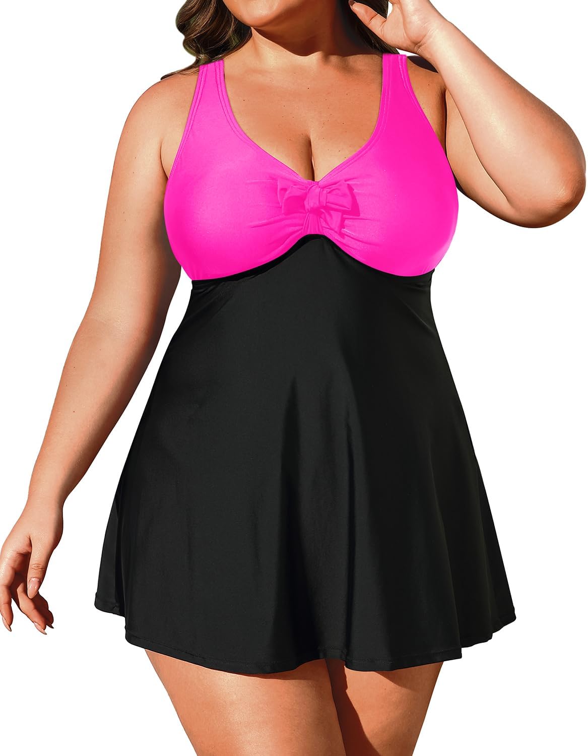 Daci Plus Size Two Piece Swimsuits for Women Flowy Tankini Swim Dress with Short Bathing Suits