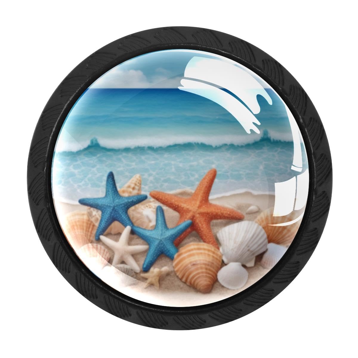 4 PCS Cabinet Knobs, Starfish Seashells Beach Drawer Knobs Dresser Handles
