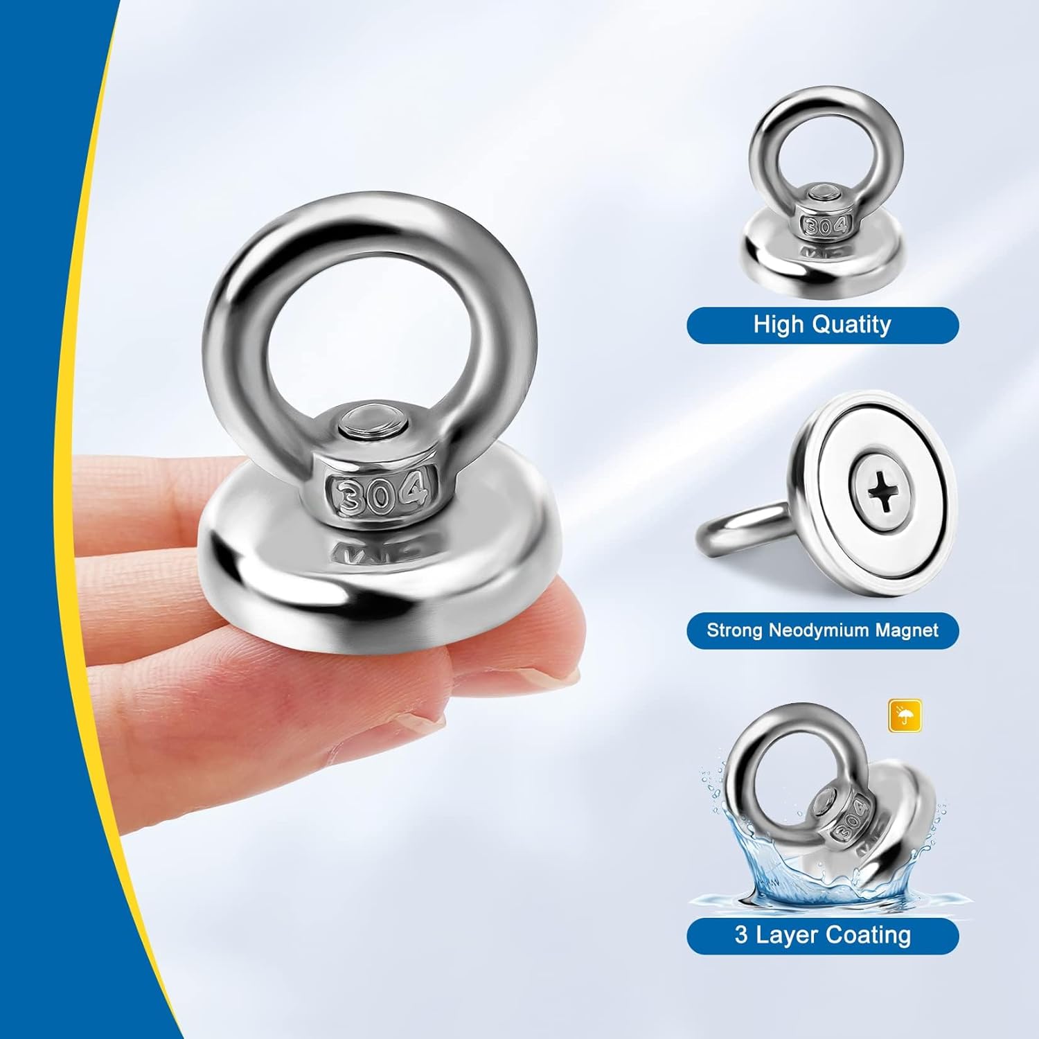 VNDUEEY Magnetic Hooks Heavy Duty 20 Pack, 60 lbs (27 KG) Pulling Force Rare Earth Magnets with Countersunk Hole Eyebolt, Neodymium Magnet Hooks for Home, Workplace, Garage, Kitchen and Office