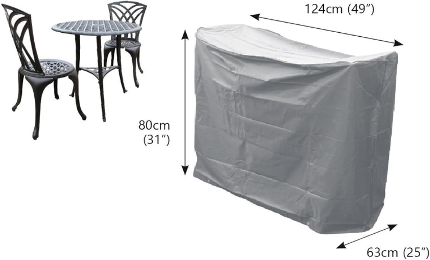 Bosmere Weatherproof Bistro Set Outdoor Cover for 2 Chairs & Round Table, 49" x 25" x 31", Gray