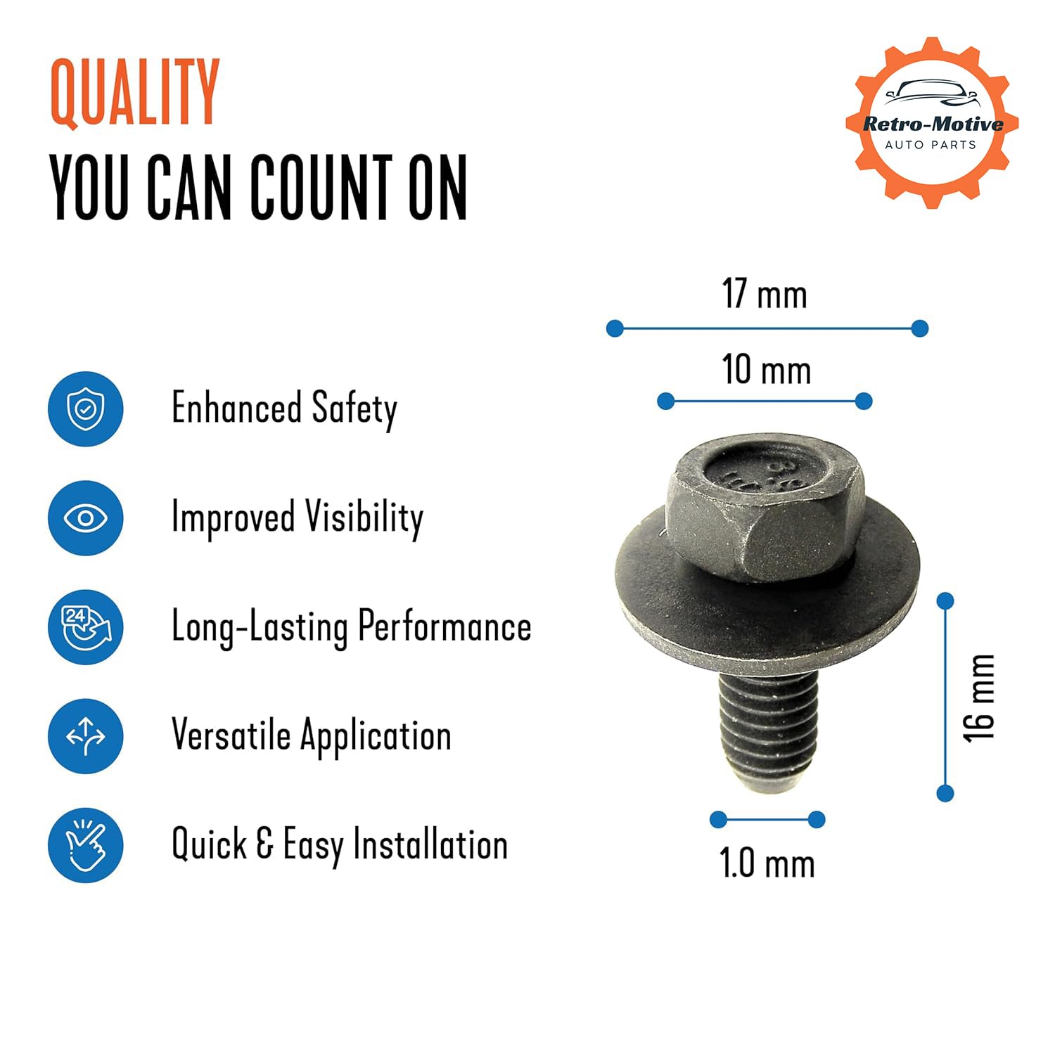 Retro-Motive Body Bolts- M6-1.0mm x 20mm Long- 10mm Hex- 17mm Washer- Fits Nissan- Qty.20 Bolts- #1906-20