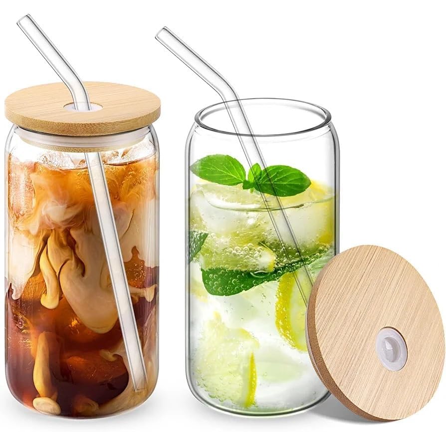 Image of Round Wave Cola Mug Can Sipper with Straw - 530ml Reusable Aesthetic Glass Tumbler for Juice, Milk, Smoothies, Iced Coffee, Tea, Water & More - Durable Drinking Cup (cococola with lid)