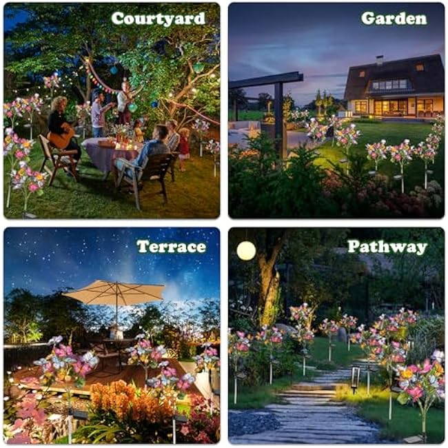 Solar Flower Lights-2 Pack Solar Garden Lights, Outdoor Waterproof Decorative Light, Butterfly Flower Garden Decor for Landscape, Pathway, Yard