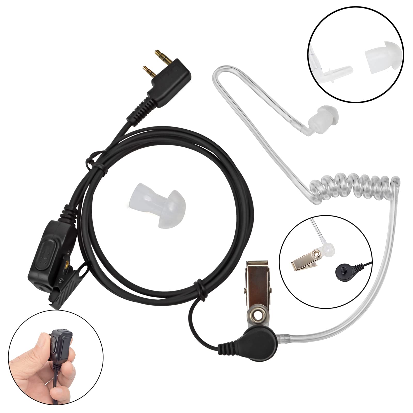 HYS Ukryte 2-pinowe słuchawki bezpieczeństwa PTT kompatybilne z Baofeng UV-5R BF-888S Quansheng UV-K5 UV-K5(8) Kenwood Walkie Talkie (TB03K-10)