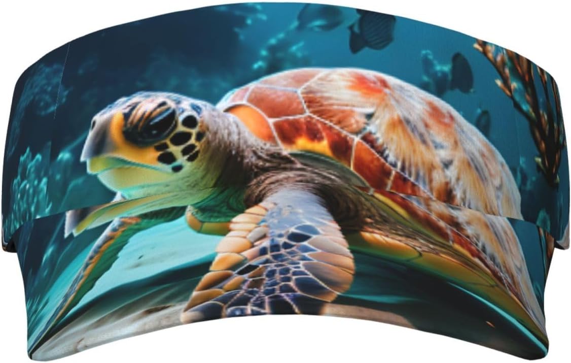 Sea Turtle Print Sports Sun Visor Men Women Lightweight Cooling Stretchy Visor Hat for Running, Tennis, Golf Black