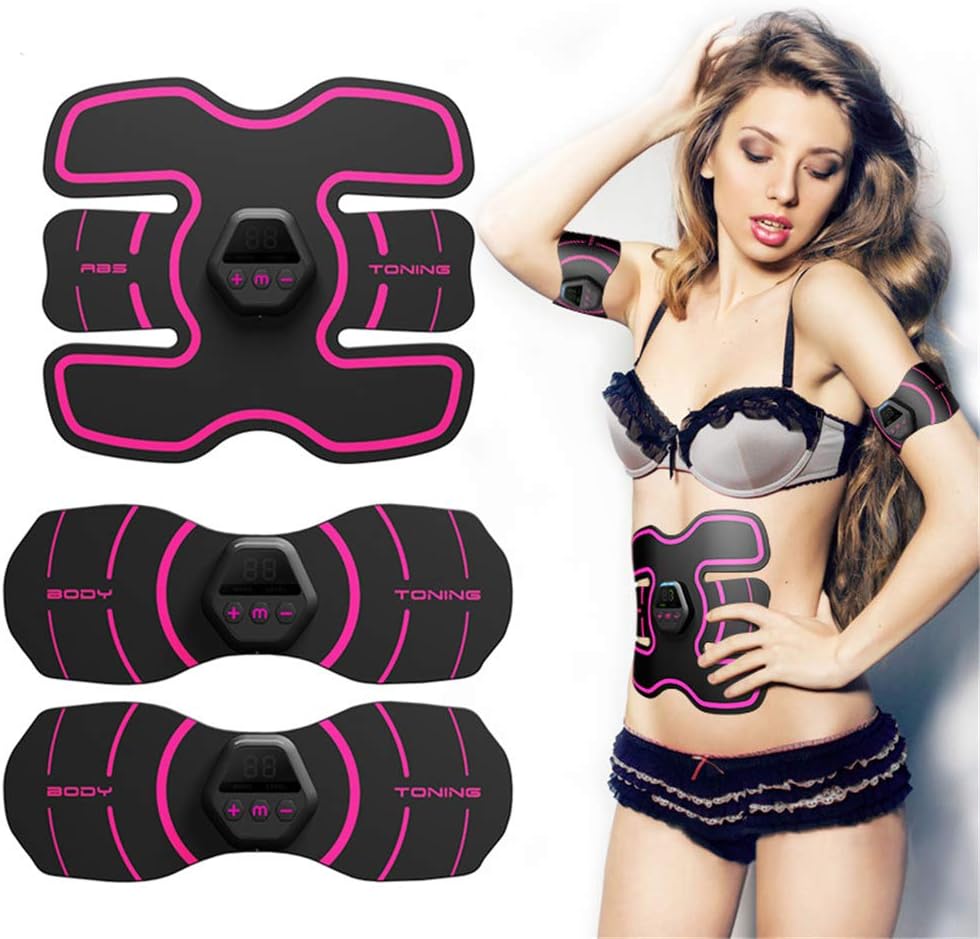 ABS-spierstimulator, draagbare EMS-lichaamsafslanken Smart Electric Massager, Buiktrainer Riem Fitness Fat Burner-machine,Pink