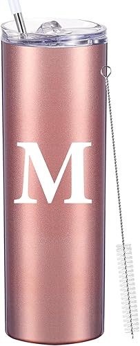 Vasos personalizados de 20 onzas con letra M delgada. Vasos personalizados con iniciales. Taza de café de viaje personalizada, con inicial, con