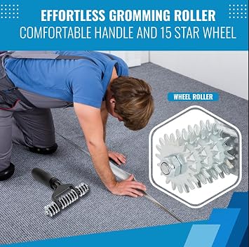 ZY393 Seaming Spiked Star Grooming Carpet Pile Roller, 180mm Wide Head, Bi-Directional, Hot-Melt Tape Adhesive Transfer, Loop Pile Carpet Seam Tool