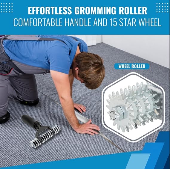 ZY393 Seaming Spiked Star Grooming Carpet Pile Roller, 180mm Wide Head, Bi-Directional, Hot-Melt Tape Adhesive Transfer, Loop Pile Carpet Seam Tool