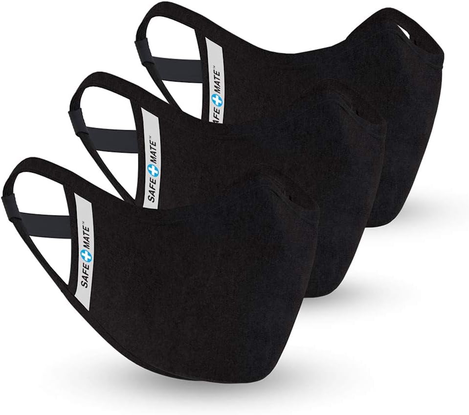 Safe+Mate X - Cloth Face Mask - Washable & REUsable - Adult L/XL - Cotton - Includes Filter - 3 Pack - Black