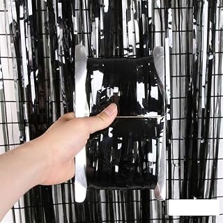 Cortina de oropel para fiesta de despedida de soltera, decoración de cumpleaños, boda, aniversario, decoración de bricolaje, color negro macarrón, 1 m de ancho, 3 m de largo