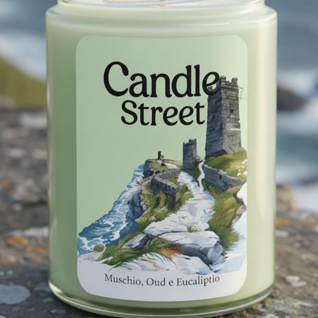 Candle Street – Duftkerze Himmel von Irland 500 g | Weißer Moschus, Oud und Eukalyptus | Kollektion Sfumature d'Winter | Große Kerze im Premium-Glas, 120h