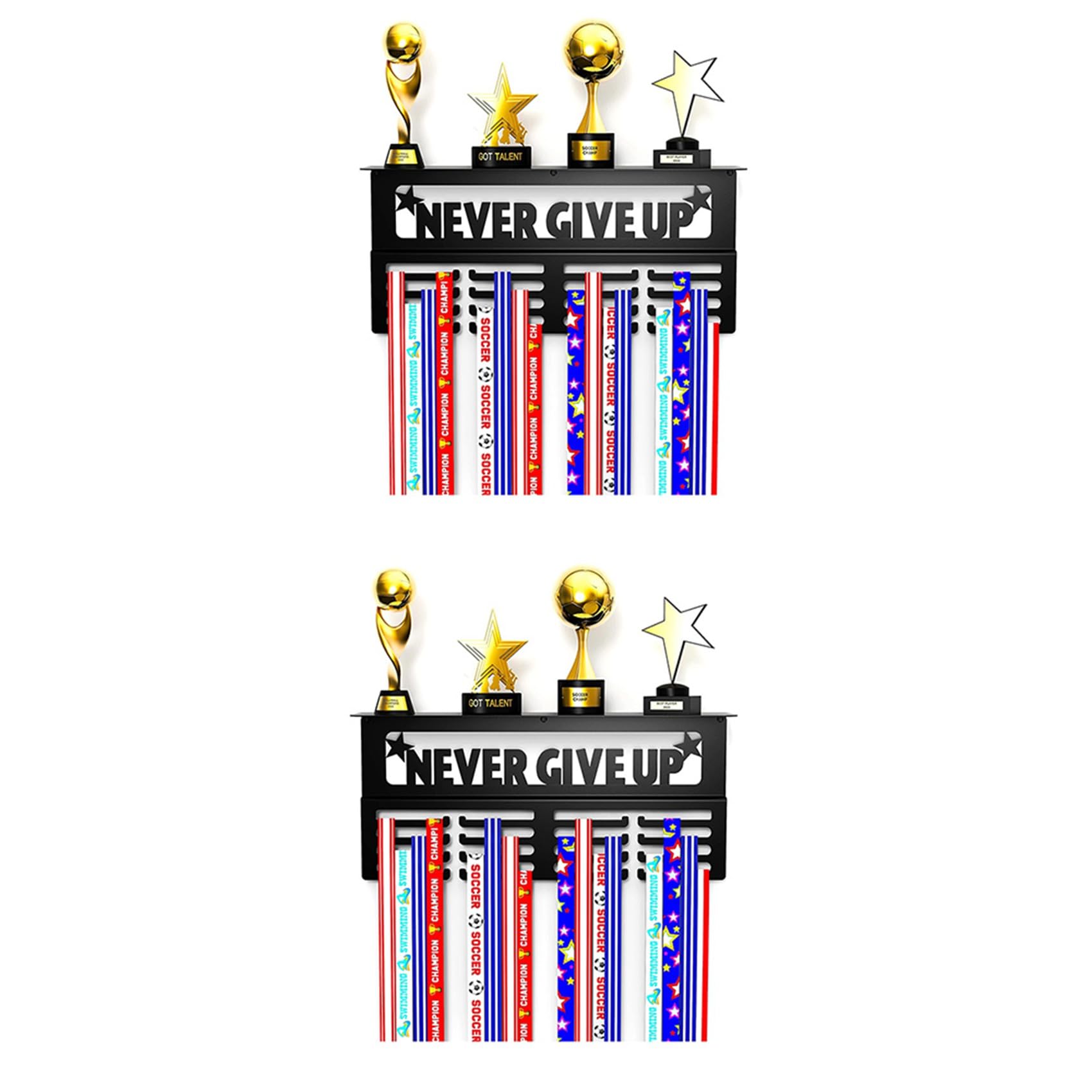 Hndhbfgrt 2X Never Give Up Medal Hanger Display with Shelf - Easy Install Carbon Steel Trophy and Medal Display Shelf,B