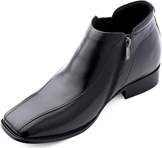 Men's Invisible Height Increasing Elevator Shoes - Premium Leather Zipper Dress Boots - 3.2 Inches Taller