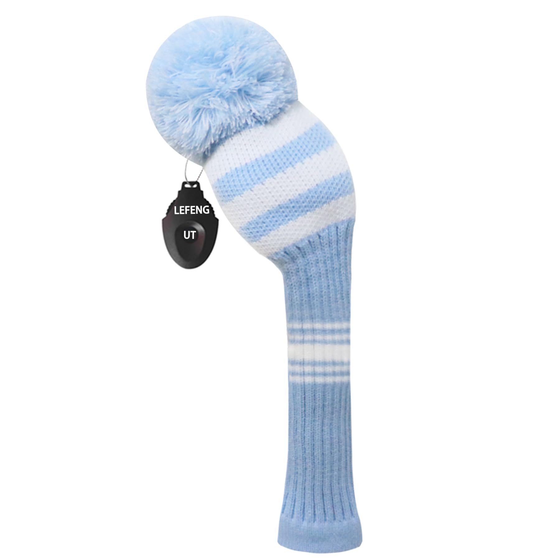 LeFeng 1Pcs Golf Club Cover, Knitted Golf Head Cover for 460cc Driver Fairway Woods and Hybrid with Cute Pom Pom and Number Tag(Blue White Stripes,for Hybrid)