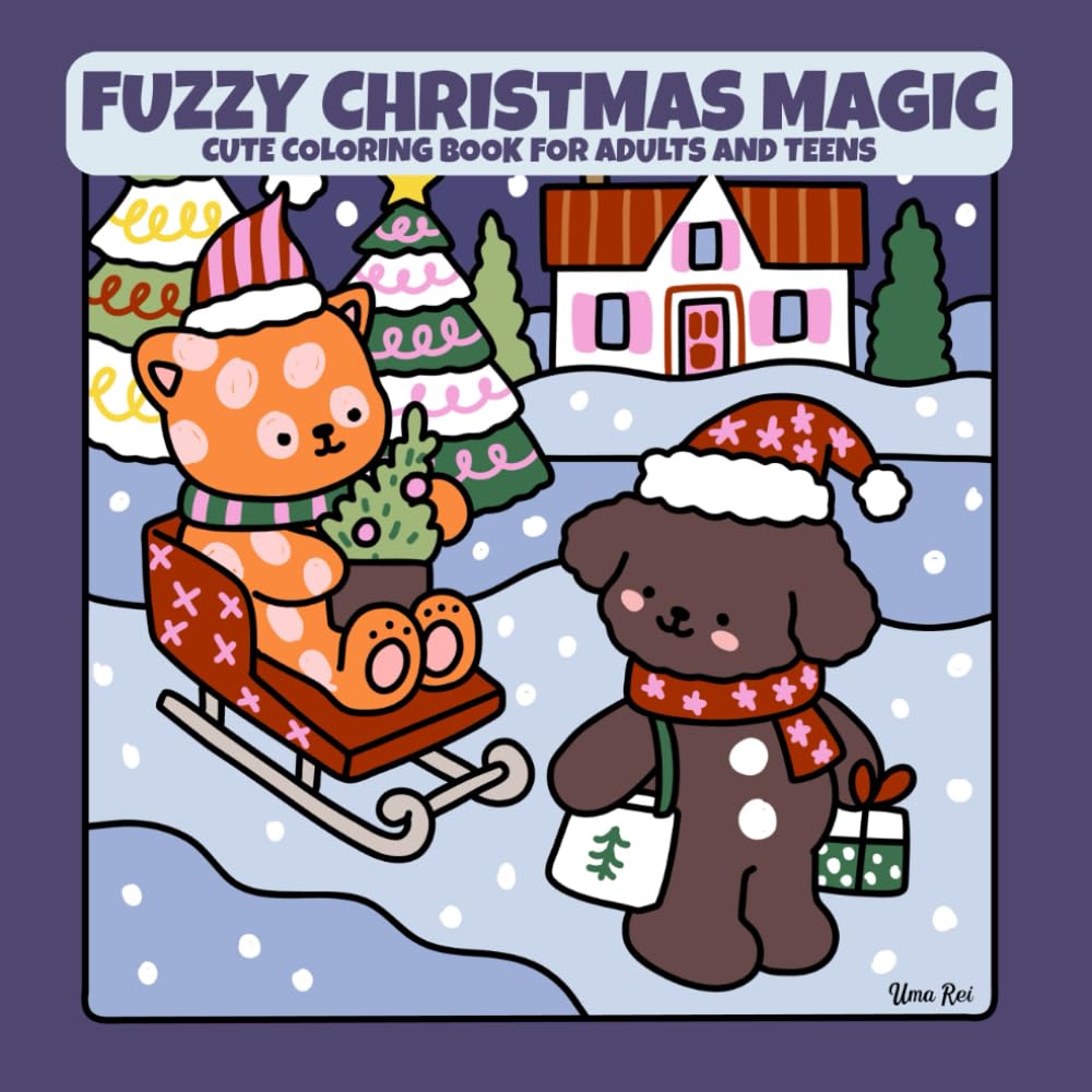 Fuzzy Christmas Magic: Cute and cozy coloring book for adults and teens