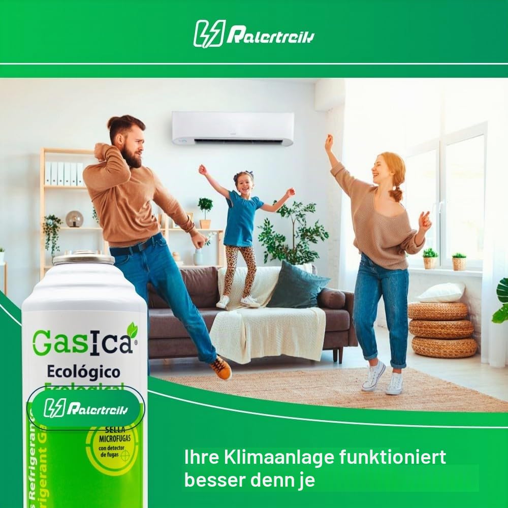 Pack Gasica V2 Flasche für Ökologisches Organisches Kältemittel als Ersatz für R22, R407, R32, R410A und R290 mit Schlauch und Schlüssel für Klimaanlagen-Nachfüllung. Eingang Buchse 1/2" und Ausgang 1