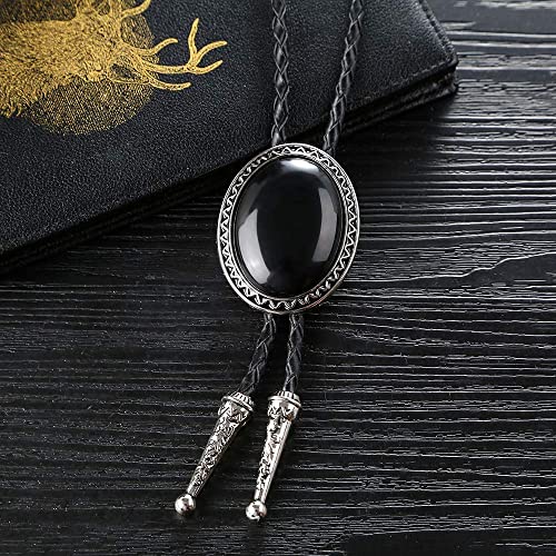 Image of Bolo Tie for Men Women Cowboy Turquoise Celtic Natural Tiger Eye Stone Longhorn Bull Western Leather Bolo Necktie