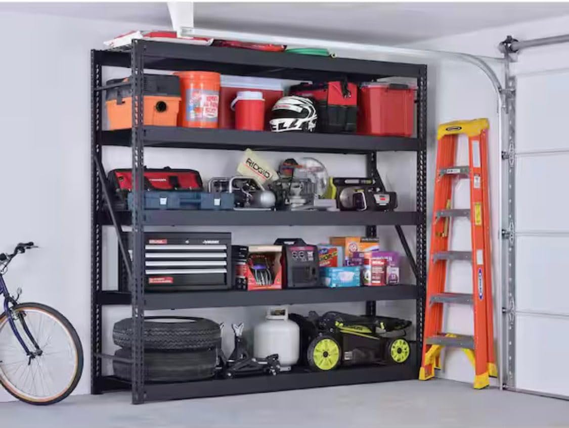 Husky Heavy Duty Industrial Metal Storage Shelving Unit, Black, 72H x 48W x 24D Inches, 4 Adjustable Shelves, 1000 lbs Capacity, Powder Coated Steel (Black, 90 in W x 90 in H x 24 in D, 5)