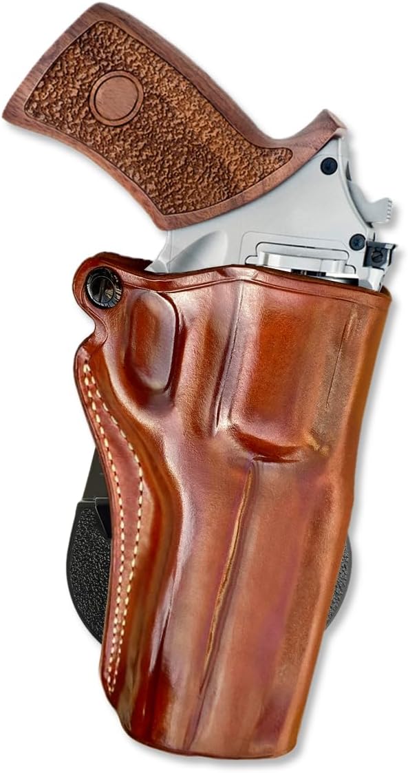 Masc Premium Leather OWB Paddle Holster with Open Top Fits Rhino 50DS .357 Mag/9mm 5-inch, Right Hand Draw, Brown Color #1265#