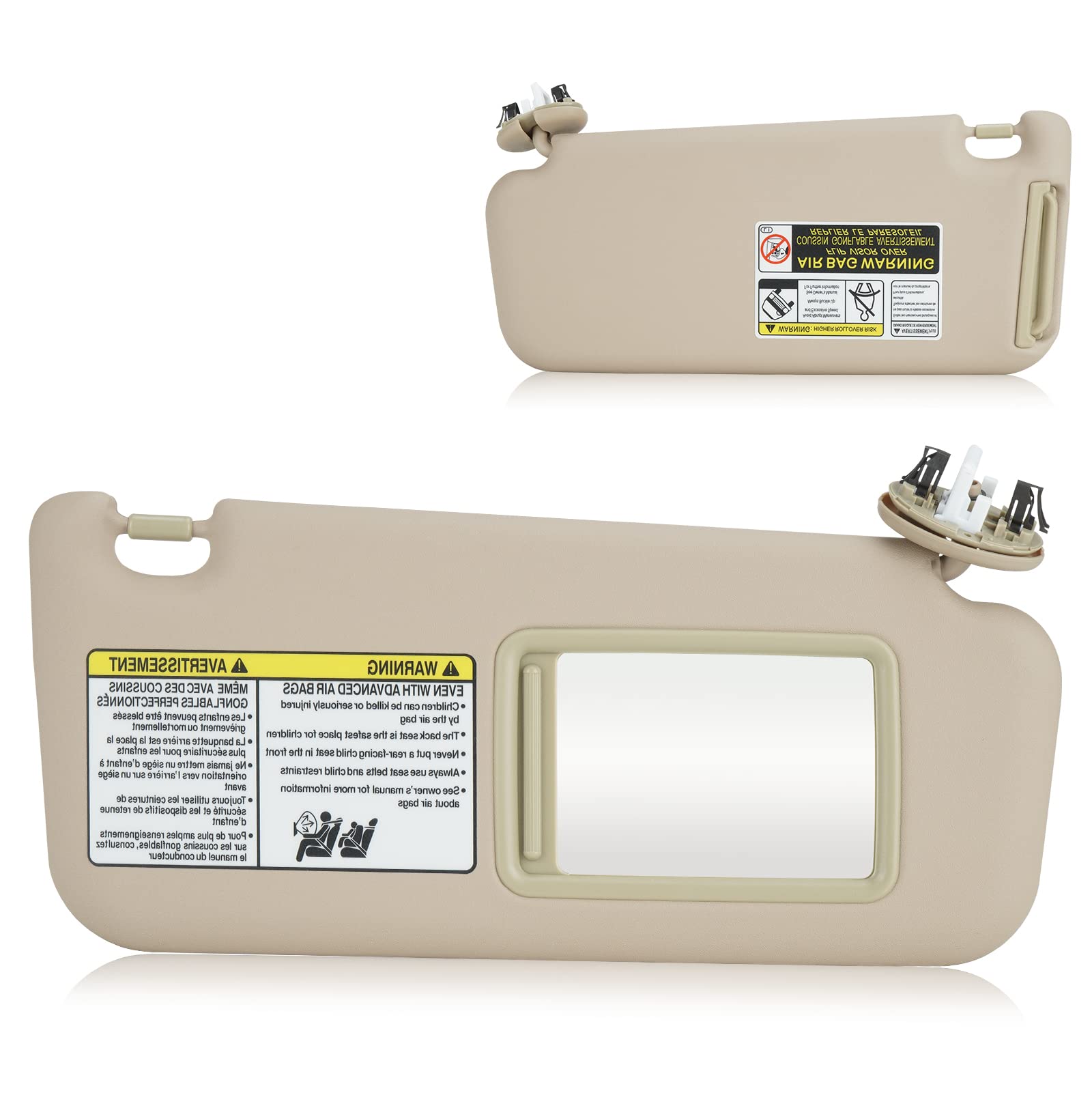 Right Passenger Side Sun Visor with Light for Toyota RAV4 2006 2007 2008 2009 2010 2011 2012 2013, Replaces 74310-42452-B2 Beige (JKSV0050JKZ)