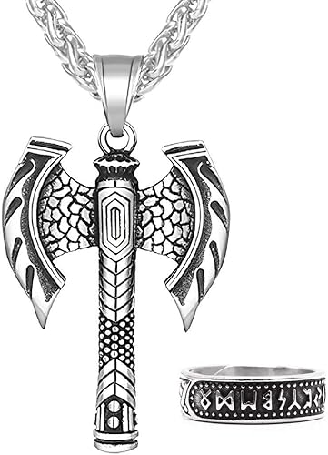 BAVIPOWER Collar nórdico de hacha para hombre, nórdico de una sola cara, doble cara, dije de hacha de batalla de acero inoxidable, protección de