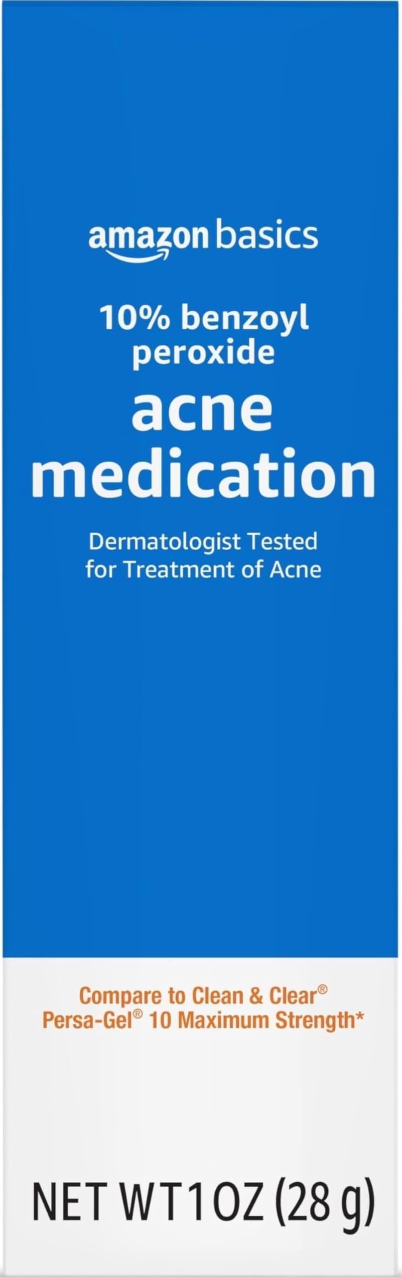 Amazon Basics 10% Benzoyl Peroxide Acne Treatment Gel, Maximum Strength, 1 Fluid Ounce | Maximum Strength