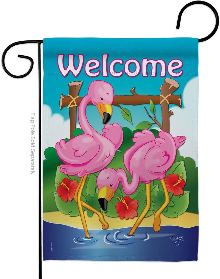 Breeze Decor G155029 Flamingos Garden Friends Birds Impressions Decorative Vertical Garden Flag 13" x 18.5" Printed in USA Multi-Color