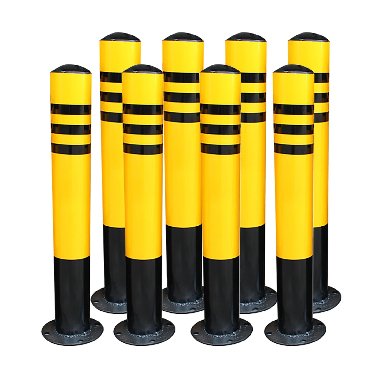 AYCDL Safety Bollard Steel Bollards, with Anchor Bolts Parking Barrier Bollard Post with Reflective Tape, Yellow Traffic Barriers for Driveways, Parking Lots, and Sen,8pcs-yellow