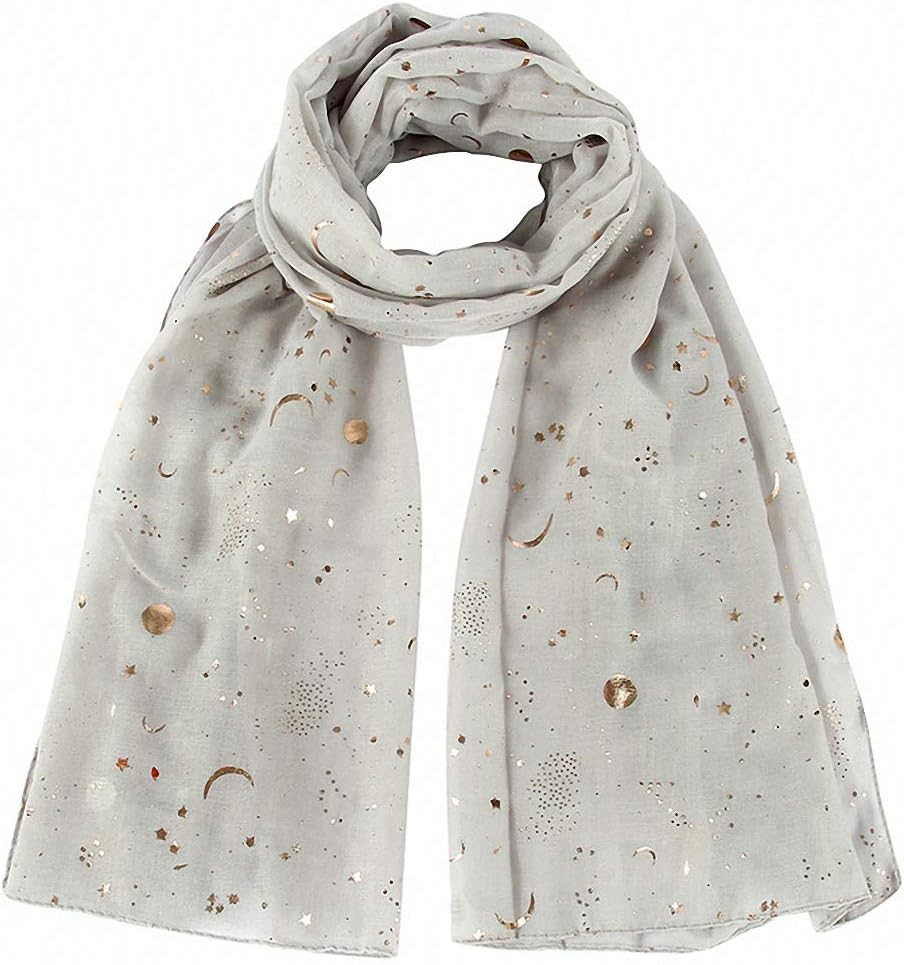 Fashion Scarf for Women, Lightweight Colorful Shawl with Star Moon Pattern for Girls Ladies Women