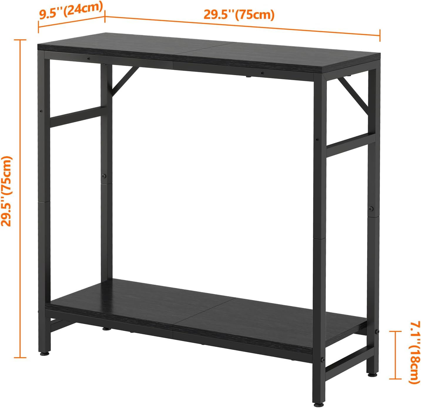 Livofloral Narrow Console Table for Entryway - 2 Tier, 29.5” Entryway Table with Shelf, Industrial Thin Sofa Table with 2 Support Bar, Display Tables for Living Room, Bedroom, Foyer, Black